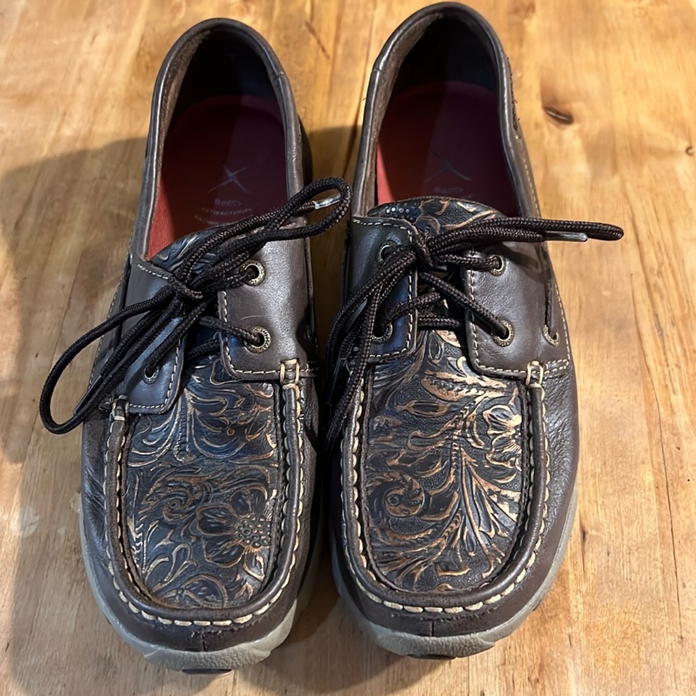 Twisted X Tooled Boat Shoe Driving Moc, Women’s 8.5